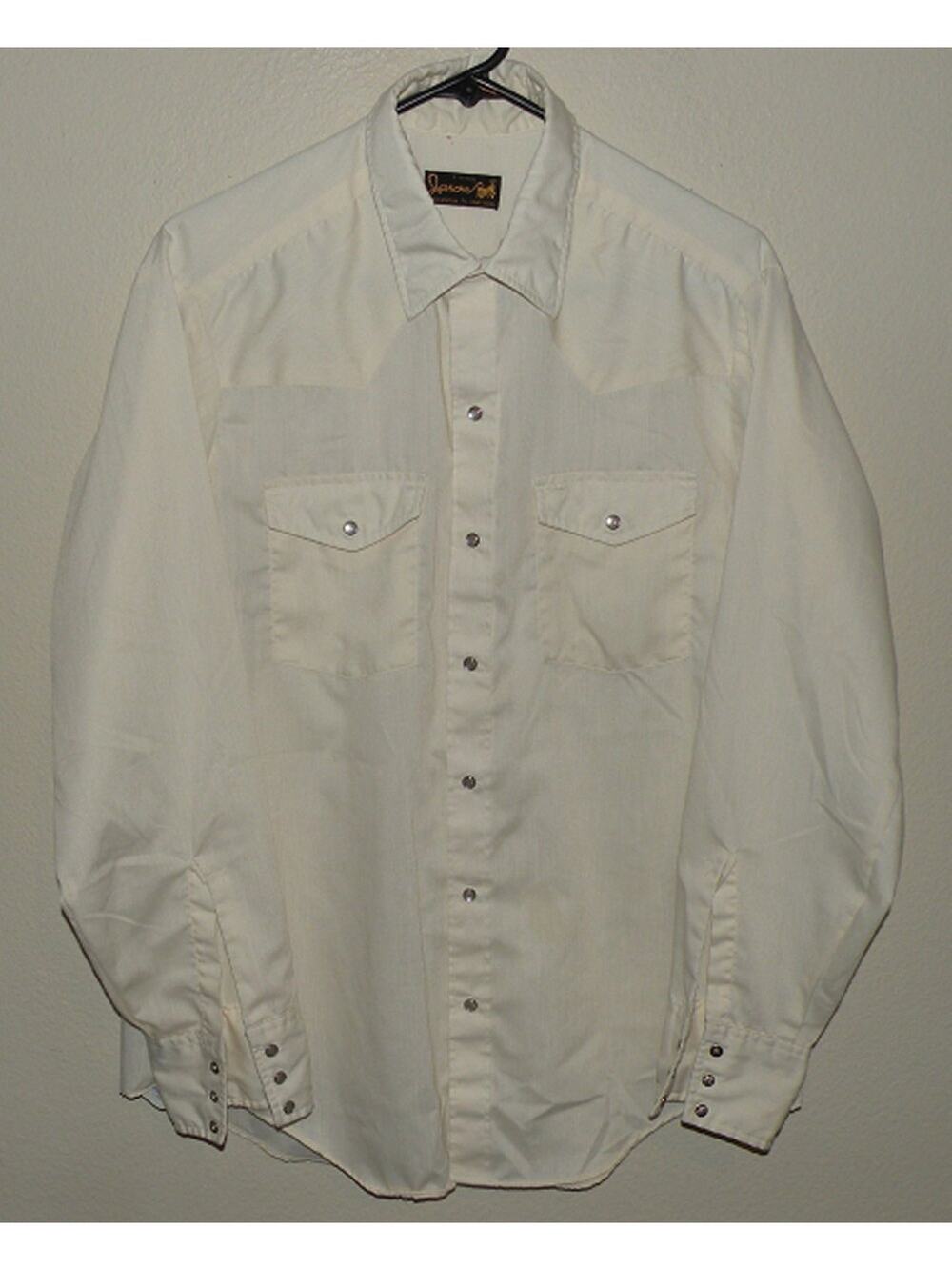 Vtg Jason by Fantasia Men’s Large 16-16.5 LS Western Pearl Snap Shirt Beige USA